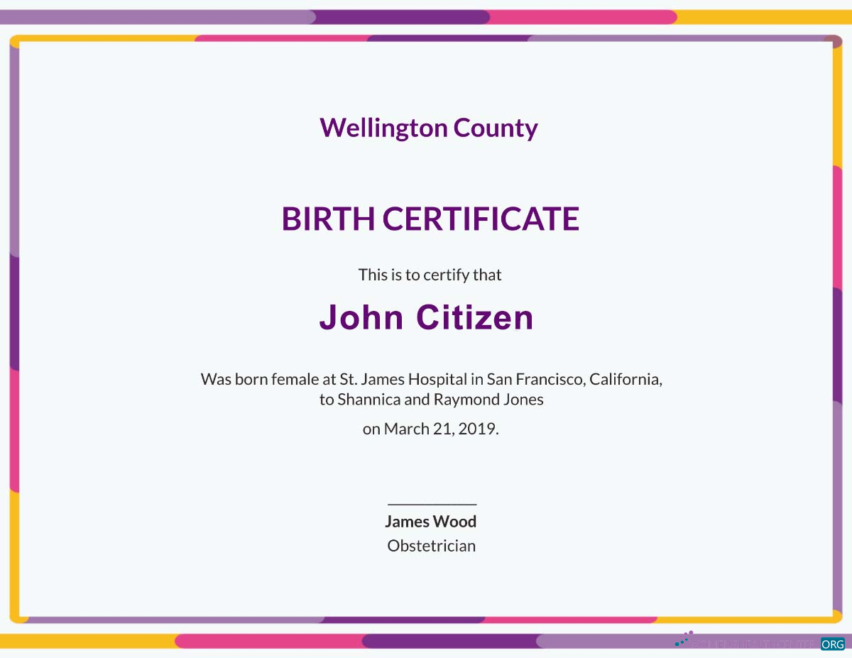 Download United States St. James hospital birth certificate Photoshop template
